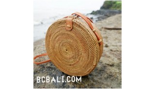 women handbag ata grass rattan circle leather strap 